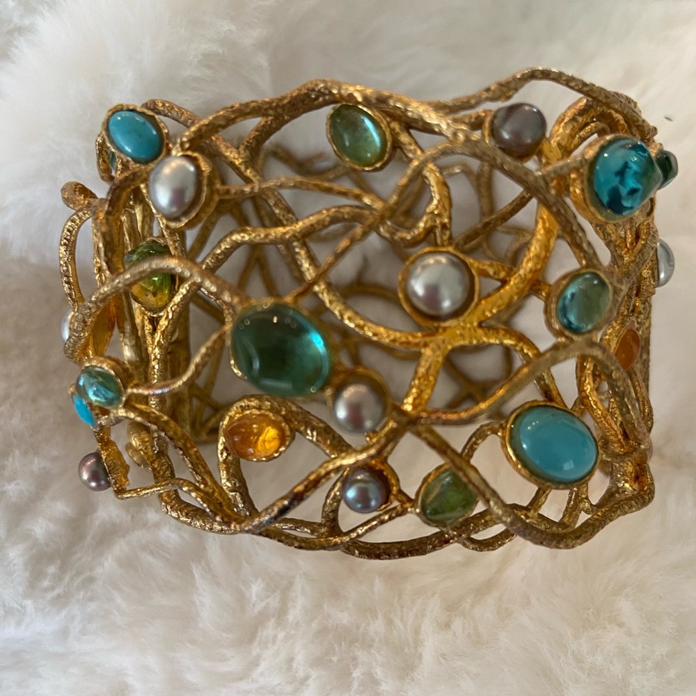 Alexis Bittar brushed Gold and Turquoise Statement Cuff